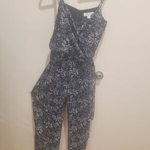 Michael Kors Navy and White Patterned Jumpsuit